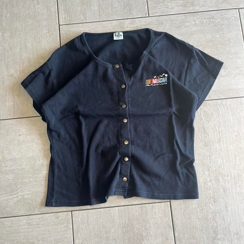 Kudzu NASCAR Racing Black Short Sleeve Snap Button Front Top Embroidered Logo